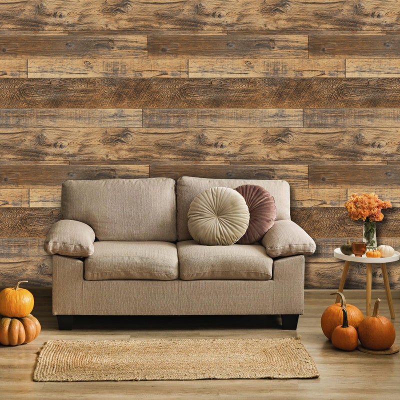Decoroom 17.71''Ã—236.2'' Wood Plank Wallpaper Self-Adhesive Shiplap Brown Peel and Stick Wall Paper Removable Home Decorative Faux/Distressed Wooded Grain Vinyl Film Roll Furniture Wall Covering - Image 5